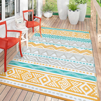 Lahome Outdoor Rug Waterproof, 5x8ft Reversible Outdoor Plastic Straw Rug for Camping Patio, RV Outdoor Rugs Outside, Outdoor Carpet for Porch Deck Backyard Balcony Picnic(Blue/Yellow,5'x 8')