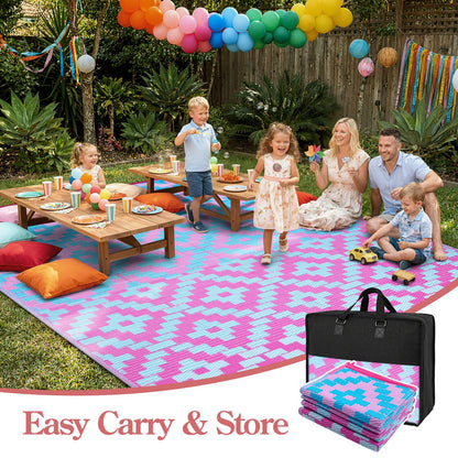 Wonnitar 8x10 Outdoor Rug, Large Waterproof Reversible Plastic Straw Rug for Patios, Indoor/Outdoor Area Rug Lightweight Camping Rug for Outside RV Balcony Garden Deck, Blue/Purple