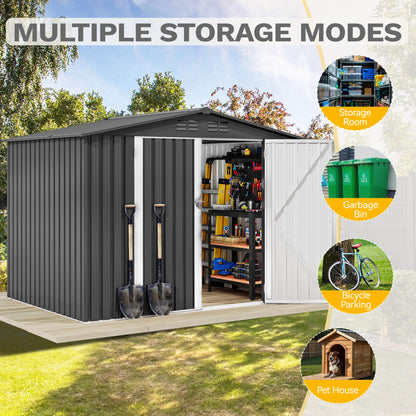 DWVO 7x5FT Outdoor Storage Shed, Roomy Steel Tool Shed with Secure Entrances & Air Circulation for Patio, Lawn, and Backyard, Ideal for Storing Garden Gear, Lawn Tools, and Bikes, Dark Gray