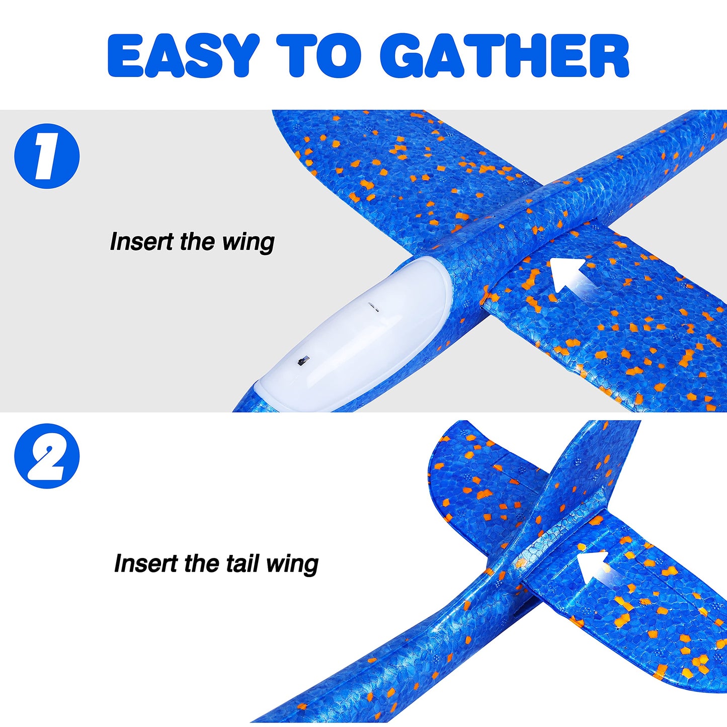 CUKU 4 Pack LED Light Airplane Toys-17.5" Large Throwing Foam Plane-2 Flight Modes Glider Plane-Outdoor Flying Toys for Kids-Flying Toys Gift for Boys Girls 3 4 5 6 7 8 9 Years Old