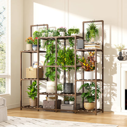 EnHomee Plant Stand Indoor Tall Plant Stand Outdoor Large Wood Plants Shelf with 12-14 Pots for Patio, Living Room, Garden, Balcony, 44.8" Wx47.2 Hx11.78 D