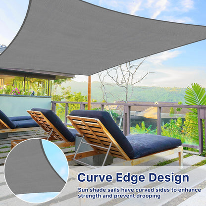 RoomHacks 10'x13' Sun Shade Sail, UV Protection Outdoor Shade, Curved Tear Resistant Heavy Duty Sun Shade for Patio Garden, Backyard, Deck, Car Port, Playground, (Grey)