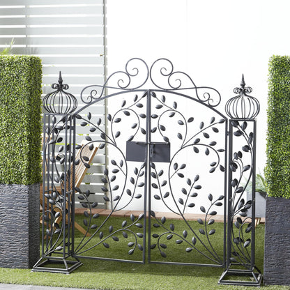 Deco 79 Metal Indoor Outdoor Scrollwork Arched Gate Garden Arbor with Vines and Latch Lock Closure, 70" x 15" x 65", Black