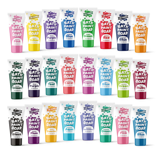 Tub Works® Bath Paint Soap Bath Toy, 24 Pack | Non-Toxic, Washable Bath Paint for Finger Painting in the Tub | Ideal Toddler Bath Toys for Creative Play | Classic & Pastel Bath Colors for Kids Bath