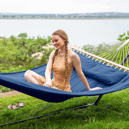 SUNCREAT 2 Person Free Standing Hammock with 15 ft Stand, 475 lbs Capacity, Backyard Hammock with Stand, Navy