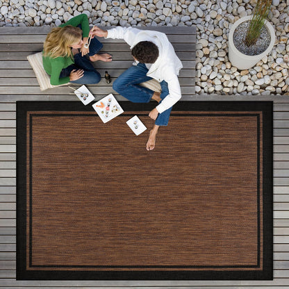 CAMILSON Indoor Outdoor Rug, 8x10 Bordered Nut Brown Black Modern Area Rugs for Indoor and Outdoor Patios, Kitchen and Hallway Mats, Washable Porch Deck Outside Carpet (Bordered Nut Brown, 8 x 10)