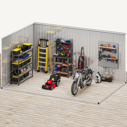 DWVO 12x8ft Large Tool Storage Shed with Window, Lockable Doors, and Sloped Roof, Oversized Steel Outdoor Storage Shed for Garden, Patio, Garage, Backyard, Lawn(Gray + White)