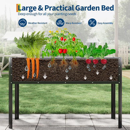 Garvee Galvanized Raised Garden Bed with Legs, 50×17×32 in Large Elevated Planter Box for Outdoor Plants, Sturdy Metal Raised Garden Beds for Vegetables, Flowers & Herbs, Backyard, Patio, Black