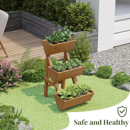 PULIJIAJU 3-Tier Wooden Vertical Raised Garden Bed with Legs, Tiered Planter Box, Vertical Garden Planter,Wood Plant Stand Wood Flower Rack for Patio, Balcony, Freestanding. (Brown-Small)