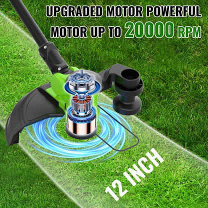 12" Cordless Weed Wacker String Trimmer with 2x5.0ah Battery and Charger, Electric Grass Trimmer 20V Battery Powered Weed Eater String, Edger Lawn Tool Grass Cutter with 8pcs Line Lawn Mover