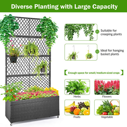 GENMOUS 72in/5.9ft Metal Raised Garden Bed with Trellis, Planter Box Trellis with Wheels for Vine Climbing Plants, Trellis with Drainage Holes for Flowers, Vegetables in Garden, Patio, Balcony （Black）