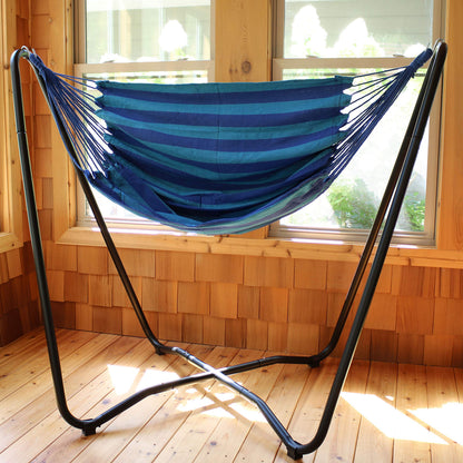 Sunnydaze Hanging Hammock Chair with Space-Saving Stand for Indoor or Outdoor Use - 330-Pound Capacity - Beach Oasis