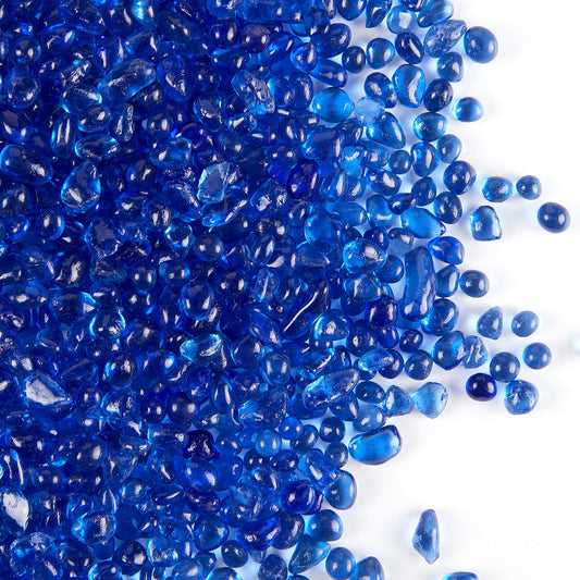 TWINKLING High Luster Round Fire Glass Stones,Glass Marbles Pebbles,Glass Beads Gems for Fire Pit Vase Fillers Crafts Aquarium Garden Decoration,3-6mm,1-Pound Jar (Cobalt Blue)