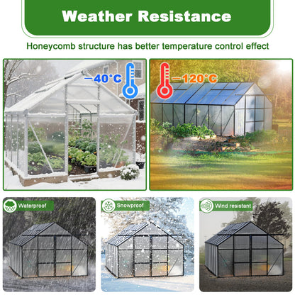 Quibbay 6PCS Polycarbonate Greenhouse Panels, 4' x 2' x 0.32'' Three-layer Honeycomb Panels Polycarbonate Sheet, Clear Waterproof UV Protected Corrugated Plastic Roof Panels for Greenhouse Replacement
