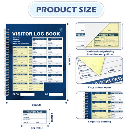 3 Pack of 1500 Visitor Badges Registry Log with Carbonless Copy 2-Part Letter Size Visitor Log Book Spiral-Bound Self Visitor Badges Guest Register Book for Business or School (3)