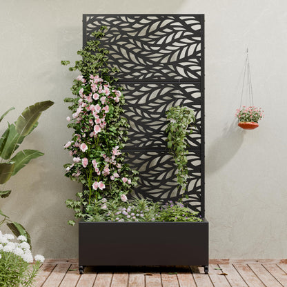 Casaphoria Metal Raised Garden Bed with Trellis and Wheels, 72"x35"x16" Planter Box for Climbing Plants, Vegetables & Vines, Features Drainage Holes and Privacy Screen (Black-Spring)