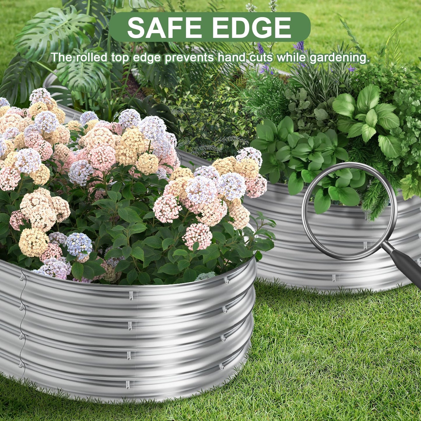 Homtura Metal Oval Raised Garden Beds(Silver), 6 × 3 × 1ft Galvanized Raised Garden Bed Kit Outdoor with Safety Edging, Large Raised Planter Boxes for Gardening, Vegetables and Flowers