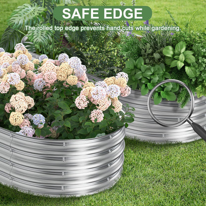 Homtura Metal Oval Raised Garden Beds(Silver), 6 × 3 × 1ft Galvanized Raised Garden Bed Kit Outdoor with Safety Edging, Large Raised Planter Boxes for Gardening, Vegetables and Flowers