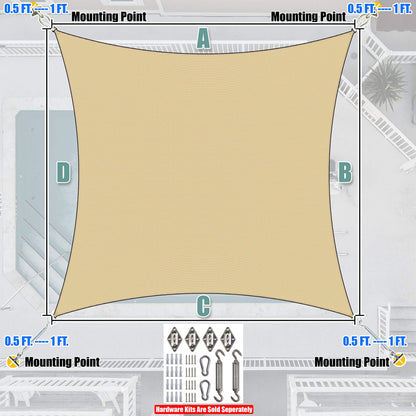 Amgo 16' x 16' Beige Rectangle Square Sun Shade Sail Canopy Awning Fabric Mesh AGSLR, 95% UV Blockage, Water & Air Permeable, 200GSM Heavy Duty Commercial and Residential (We Make Custom Sizes)