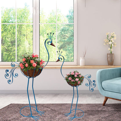 COOZZYHOUR Metal Peacock Planter with Fiber Basket -Garden Bird Planters for Outdoor Indoor Lawn,Yard,Porch,Patio, Garden Decorations（Set of 2）