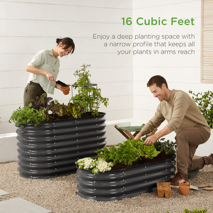 Best Choice Products 4x2x2ft Outdoor Metal Raised Garden Bed, Oval Deep Root Planter Box for Vegetables, Flowers, Herbs, and Succulents w/ 101 Gallon Capacity, Rubber Edge Guard - Charcoal