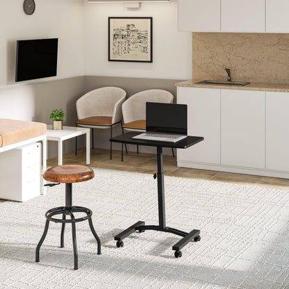 Seville Classics Airlift Mobile Height Adjustable Laptop Stand Computer Workstation for Sitting Classroom Home Office Medical Table w/Wheels, Flat Desk 24", Black