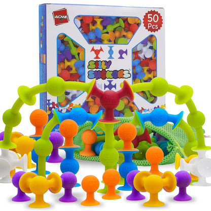 Silly Suckers Suction Toy Set - Educational Baby Bath Toys - Sensory Montessori Building Game - Toddler Bath Toys - Interactive, Creative Suction Construction Toys for Kids 100% BPA-Free & Latex-Free