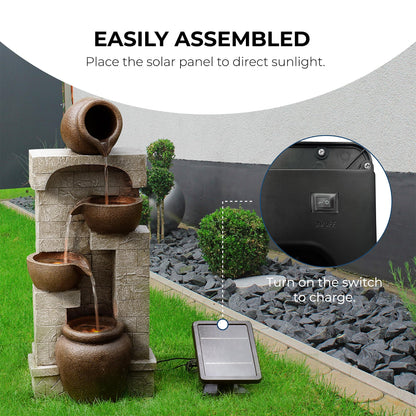 Teamson Home 28 in. Cascading Bowls and Stacked Stones LED Outdoor Water Fountain for Outdoor Living Spaces to Create a Calming Oasis in Gardens and Landscaping, on Patios, Balconies, Lawns, Brown