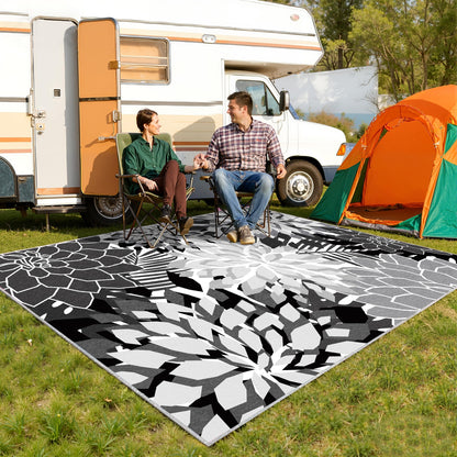 ZonLi Outdoor Rug 8x10Ft Waterproof Multicolored Black White Indoor Area Rug Washable Outdoor Patio Rugs Tropical Floral Non Slip Outdoor Carpet for Living Room, Pool,Backyard,Deck,Camping.