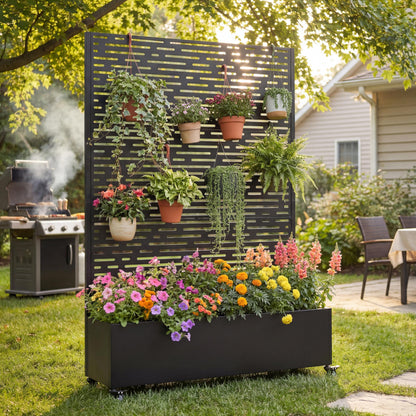 Amacv Metal Raised Garden Bed with Wheels and Trellis,73"x47"x16" Planter Box for Climbing Plants, Vegetables & Vines, Features Privacy Screen and Drainage Holes