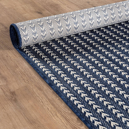 Washable Outdoor Rug 8x10 Modern Area Rugs Outdoor Carpets Striped Pattern Non Shedding Waterproof Easy Clean Patio Deck Porch Living Room Bedroom Garden RV (8 X 10 Navy)