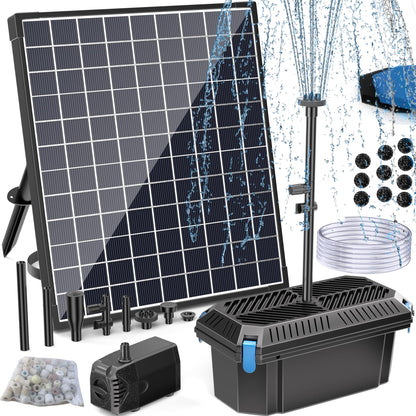 POPOSOAP 25W Solar Water Pump with Pond Filter, Solar Pond Filter with Pond Pump Water Flow Adjustable, Pond Filter with PVC Tubing for Outdoor Ponds Fish Tank Waterfall Garden Water Features P3253