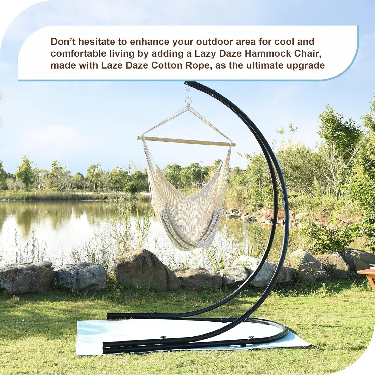 Lazy Daze Hammocks Chair Caribbean Hanging Rope Weaving Chair with 40" Hardwood Spreader Bar and Soft-Spun Cotton Rope for Indoor/Outdoor Backyard & Living Room, Max 300 LBS, Natural