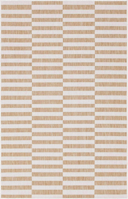 Unique Loom Outdoor Striped Collection Area Rug - Striped (5' 1" x 8' Rectangle, Taupe/Ivory)