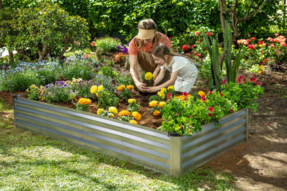 Plant & Plot Galvanized Raised Garden Beds Outdoor // 6×3×1 ft Planter Raised Beds for Gardening, Vegetables, Flowers // Large Metal Garden Box (Silver) // Patented Tool-Free Design