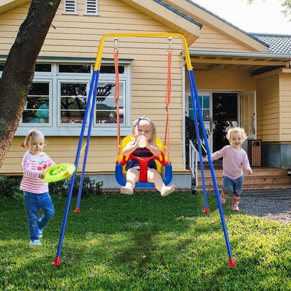 Toddler Swing Set, 3-in-1 Baby Swing Outdoor/Indoor, Toddler Swing&Jumper with Foldable Metal Stand, Baby Swing Outdoor for Aged 6 Months to 10 Years Old