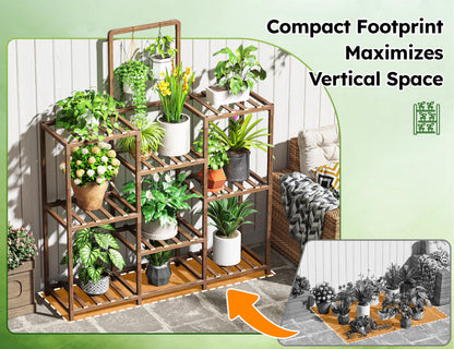 EnHomee Plant Stand, 8 Tiers Indoor Plant Stand for Multiple Plants Pot, Wood Plants Shelves for Living Room, Patio, Balcony, Yard, Garden, 34.3" W x 11.8" D x 47.2" H
