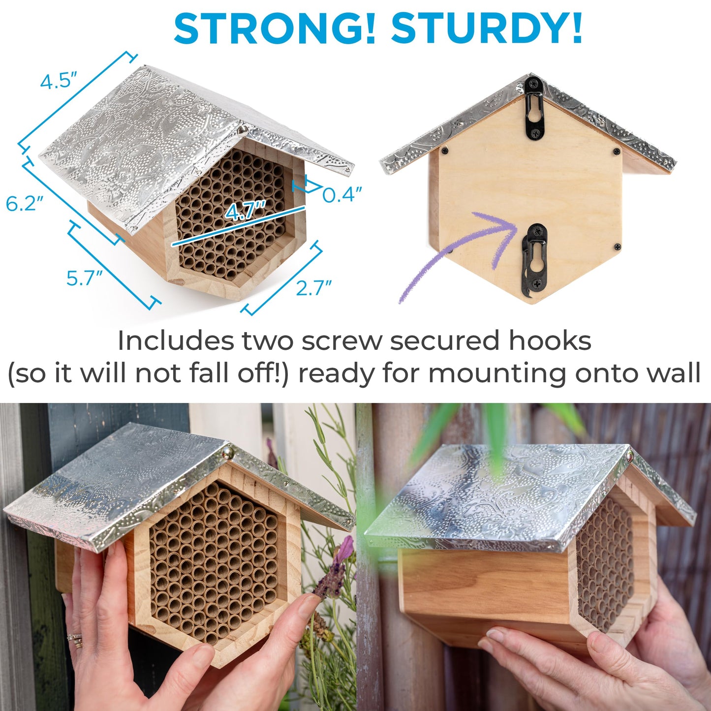Rivajam Beekeeper Pro Mach II Mason Bee House - Strong + Waterproof Bee Hotel & Insect Habitat - Replaceable Mason Bee Tubes Filled Bee Houses for the Garden - Pollinator House Gardening Gifts