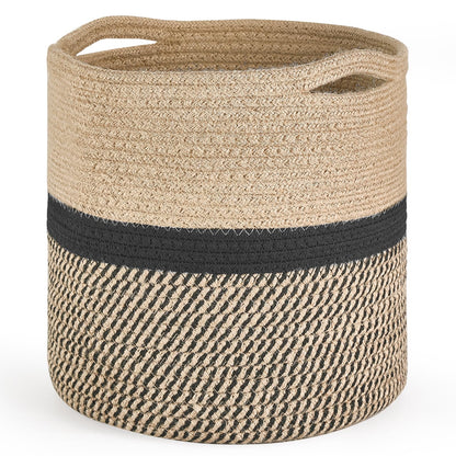Dahey Jute Rope Plant Basket Modern Woven Storage Basket for 10.5" Indoor Planter, Decorative Flower Pots Cover Laundry Bin with Handle Rustic Home Decor, Black