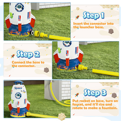 Skirfy Sprinkler Rocket Launcher Outdoor Water Toys for Kids, Rocket Design Water Powered Liftoff 9-16ft & Spin, Summer Garden Lawn Toys & Birthday Gift for Girls Boys Age 3-12 Year Old （White）