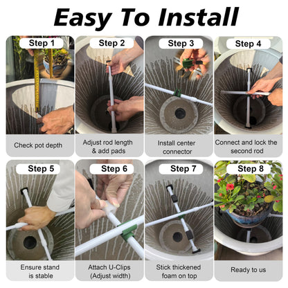 SENWELL-KA Adjustable Planter Inserts with Dual Telescopic Rods & Cross Connector, Upgraded Adjustable Plant Stand Insert with U-Shaped Clips, Heavy-Duty Plant Lifters for Inside Pots(2, White)