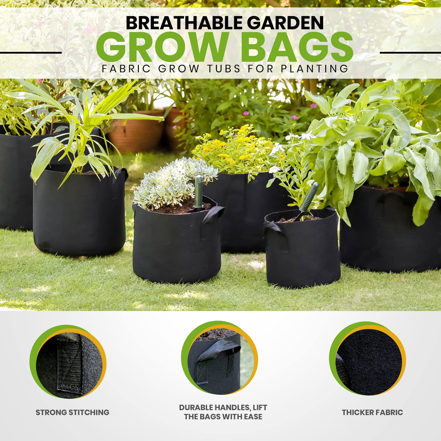 Utopia Home 3-Pack 20 Gallon Fabric Grow Bags,300G Thickened Nonwoven Fabric Planters Pots, Aeration Fabric Pots with Handles, Nonwoven Fabric Bags Suitable for Vegetables Flowers Mushroom.