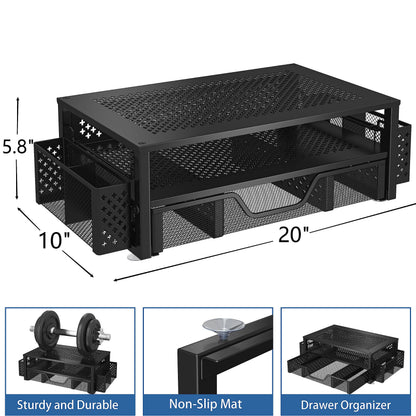 Simple Trending Desk Organizer and Accessories, 2 Tier Computer Metal Monitor Stand Riser with Drawer and Pen Holder for Laptop, Computer, iMac, Black