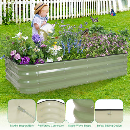 1MORE Raised Garden Bed -5X3X1 Galvanized Planter Box for Outdoor Gardening,4 in 1 Modular Raised Bed Kit with Protective Tape, Gloves for Herb，Ideal for Vegetables and Plants.Green-2Pack