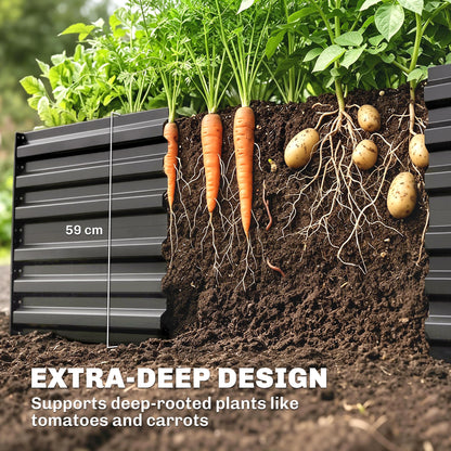 Outsunny Galvanized Raised Garden Bed Kit with Reinforcing Bars, Large and Tall Metal Planter Box for Vegetables, Flowers and Herbs, 6' x 3' x 2', Dark Gray