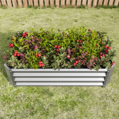 Metal Raised Garden Bed 4×2×1ft, Rectangle Galvanized Planter Box with Open Bottom for Vegetables, Flowers, Herbs, Outdoor Gardening, Silver