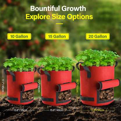 Suntee 6 Pack 20 Gallon Potato Grow Bags with Flap, Thickened Nonwoven Fabric Grow Bags for Growing Potatoes, Colorful Plant Grow Bags Pots Gardening Vegetable Potato Growing Bags with Durable Handles