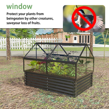 Dithoko 68.7" Raised Garden Bed with Greenhouse Cover, Galvanized Steel Planter Box with Open Bottom Drainage, Dual Use Outdoor Metal Planter for Vegetables Flowers and Herbs