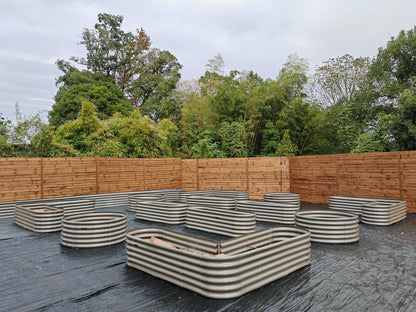 A ANLEOLIFE 12-Pack Galvanized Raised Garden Beds Outdoor, 18" Deep Modular Metal Planter Box Kit, Whole Backyard Farm Garden System with Oval Heart & Round Beds for Vegetable & Flowers, Quartz Grey