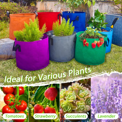 7 Pack 10 Gallon Plant Grow Bags - Mixed 7 Colors with Reinforced Handles & Aeration Design, Ideal for Tomato, Flowers & Fruits